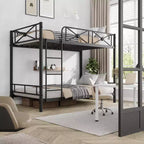 Lit superposé en métal noir/gris/blanc avec cadre floral et garde-corps, pour 2 personnes