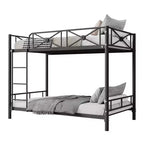 Lit superposé en métal noir/gris/blanc avec cadre floral et garde-corps, pour 2 personnes