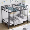 Lit superposé en métal noir/gris/blanc avec cadre floral et garde-corps, pour 2 personnes