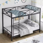 Lit superposé en métal noir/gris/blanc avec cadre floral et garde-corps, pour 2 personnes