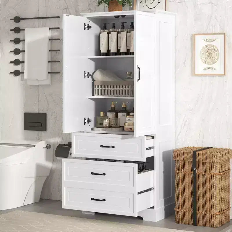 Meuble de rangement haut de salle de bain moderne Clara – Deux portes, étagère réglable et 2 tiroirs