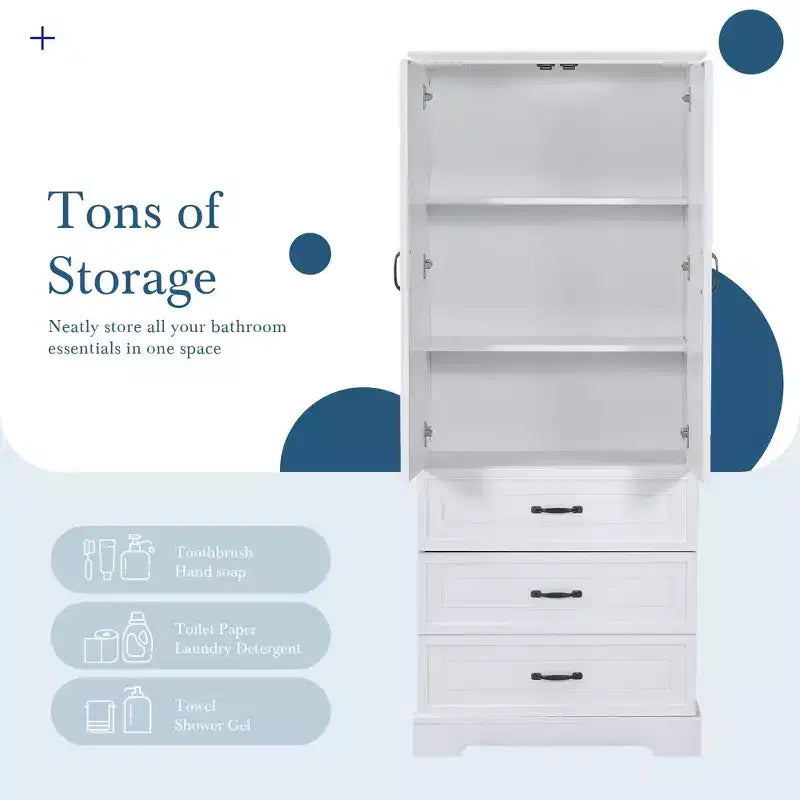 Meuble de rangement haut de salle de bain moderne Clara – Deux portes, étagère réglable et 2 tiroirs