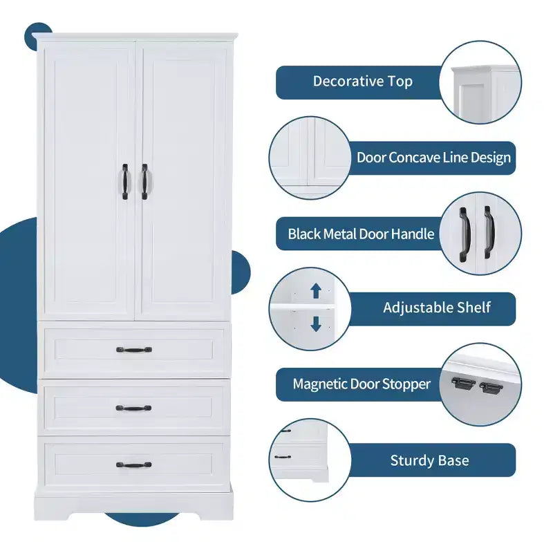 Clara Modern Tall Bathroom Storage Cabinet – Double Doors, Adjustable Shelf & 2 Drawers