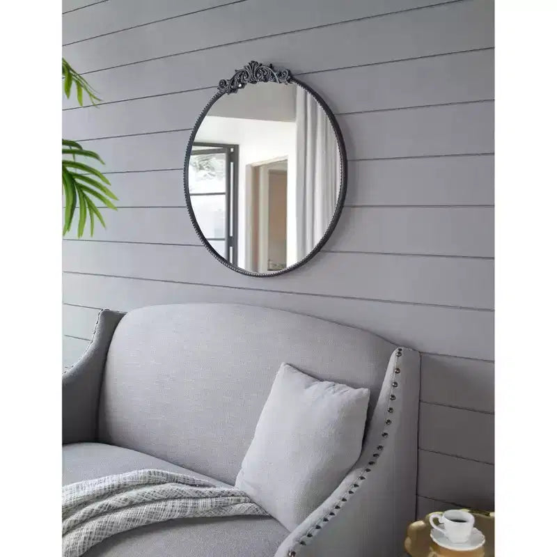 Miroir mural octogonal noir avec cadre décoratif, à fixer au mur