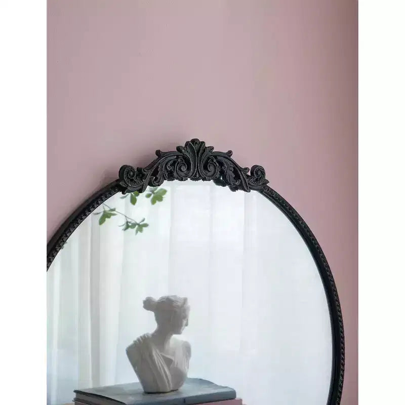 Miroir mural octogonal noir avec cadre décoratif, à fixer au mur