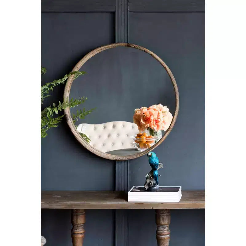 Miroir mural marron rond, simple, cadre octogonal