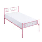 Cadre de lit plateforme en métal noir / rose / violet taro / blanc avec tête et pied de lit, du lit simple au très grand lit californien
