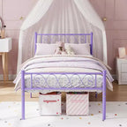 Cadre de lit plateforme en métal noir / rose / violet taro / blanc avec tête et pied de lit, du lit simple au très grand lit californien