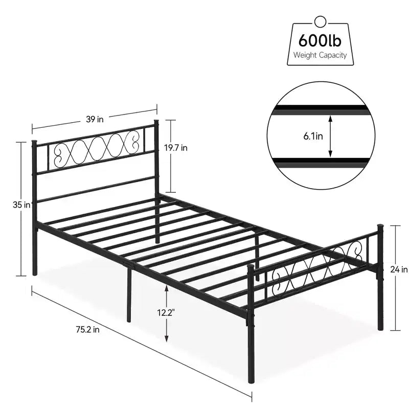 Black / Pink / Taro Purple / White Metal Platform Bed Frame with Headboard & Footboard, Twin to Cal King
