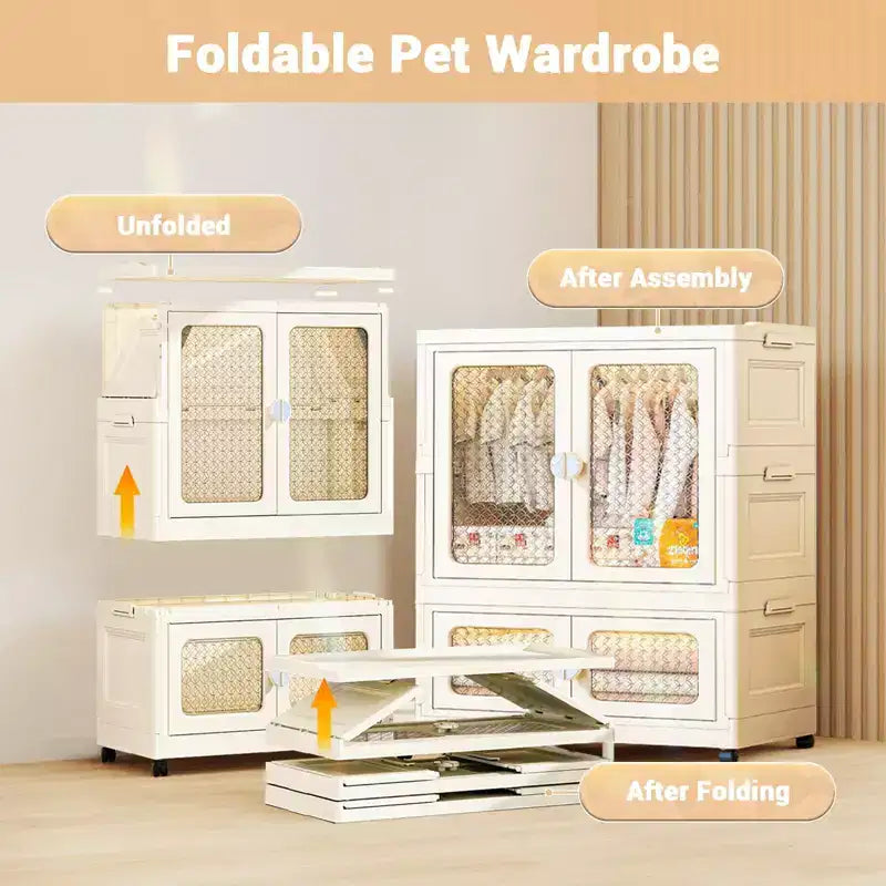 2-Tier Storage Wardrobe with Transparent Doors & Rolling Bins – Collapsible Home Organizer